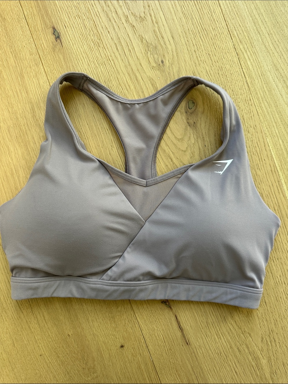 Gymshark Taupe/Beige Racerback Mesh Panel Sports Bra with removable padding